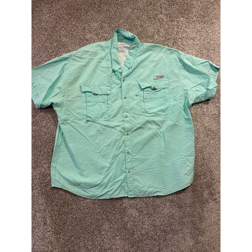 Columbia Fishing Shirt Mens 3X Green PFG Bahama II Short Sleeve Omni-Shade Vent